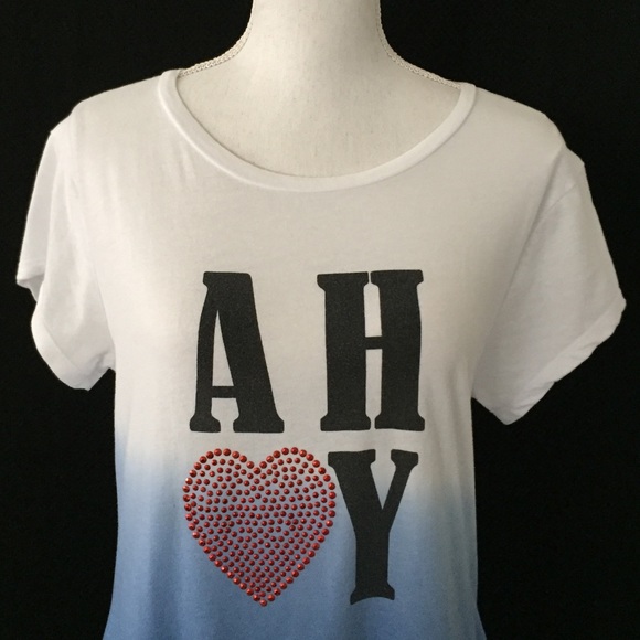 ‘AHOY’ blue ombre’ T by Newport News.  Size M. EUC - Picture 2 of 5